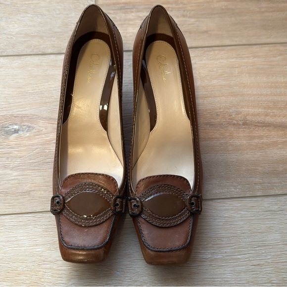 Cole Haan Brown Leather Pumps Brown Buckle Kitten Heel Women Shoes - Picture 12 of 16